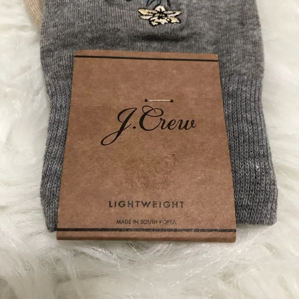J. Crew Women's Dress Sock‎  One Size Gray Embroidered Floral Lightweight NWT